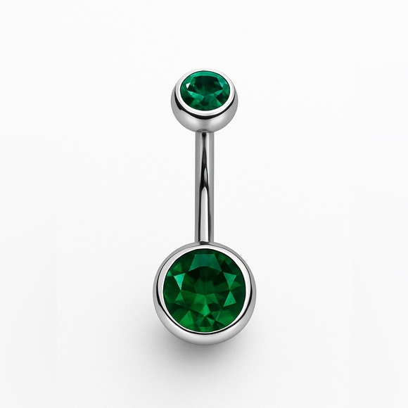 Emerald Green CZ Belly Button Ring – 14G Surgical Steel Navel Barbell - Picture 1 of 1